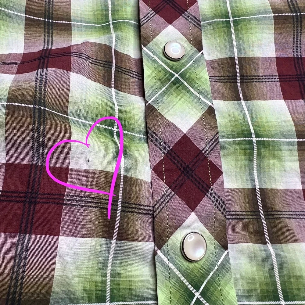 Banana Republic Green Brown Plaid Western Pearl Snap Shirt Boho Cowboy Grunge